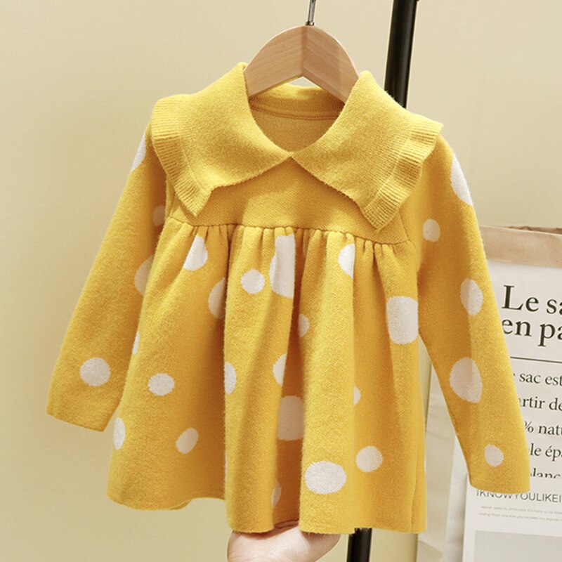 Ropa de invierno para niña bebé , suéter para bebé, muñeca de manga larga con solapa y lunares, ropa de invierno para niña bebé: yellow / 12 meses