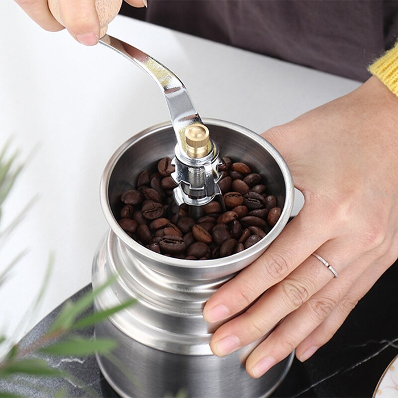 Manuell kaffekvarn rostfritt stål retro kaffe krydda mini burr kvarn hjulmaskin