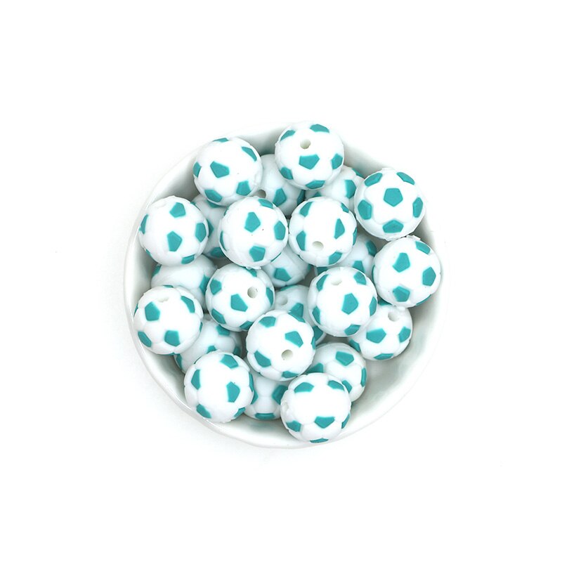 kovict 5pcs Silicone Beads 15mm Baby Teether Football Food Grade Silicone Soccer Round Bead BPA Free Bracelet: NO.10 Turquoise