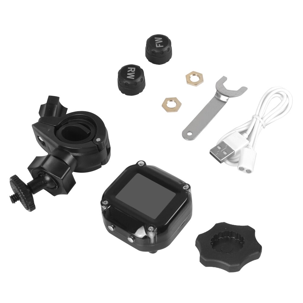 Motorcycle TPMS Motor Tire Pressure Tyre Temperature Monitoring Alarm System with 2 External Sensors USB Solar Charging: Default Title