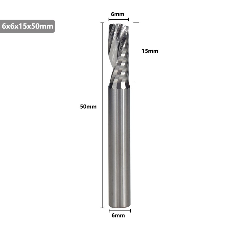 Single Flute End Mill Tungsten Carbide Milling Cutter 4-6mm Shank Router Bit For Aluminum Cutter Drill Bit Spiral Router Bits: 6x6x15x50