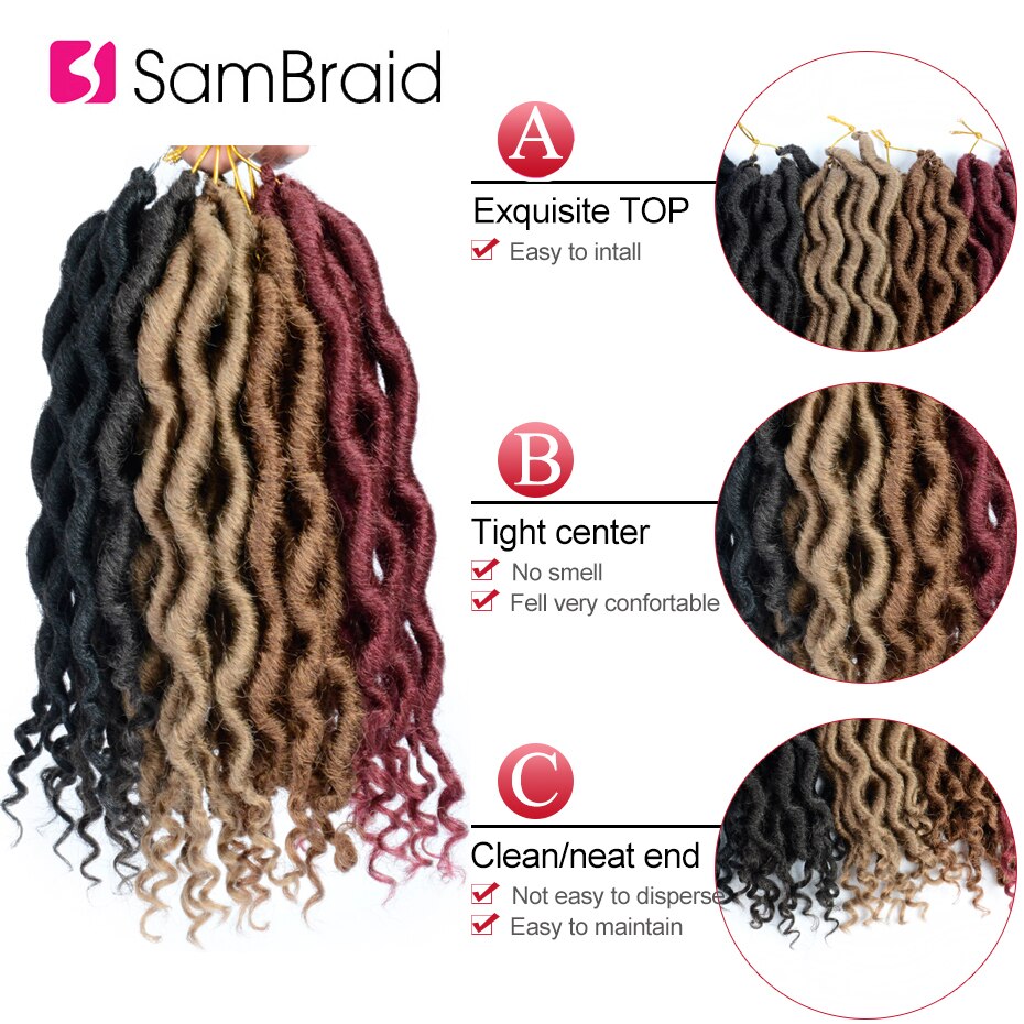 SAMBRAID Goddness Faux Locs Curly Crochet Hair Extensions 12 Inch 100G/pack Synthetic Twist Hair Soft Lock Braids For Women