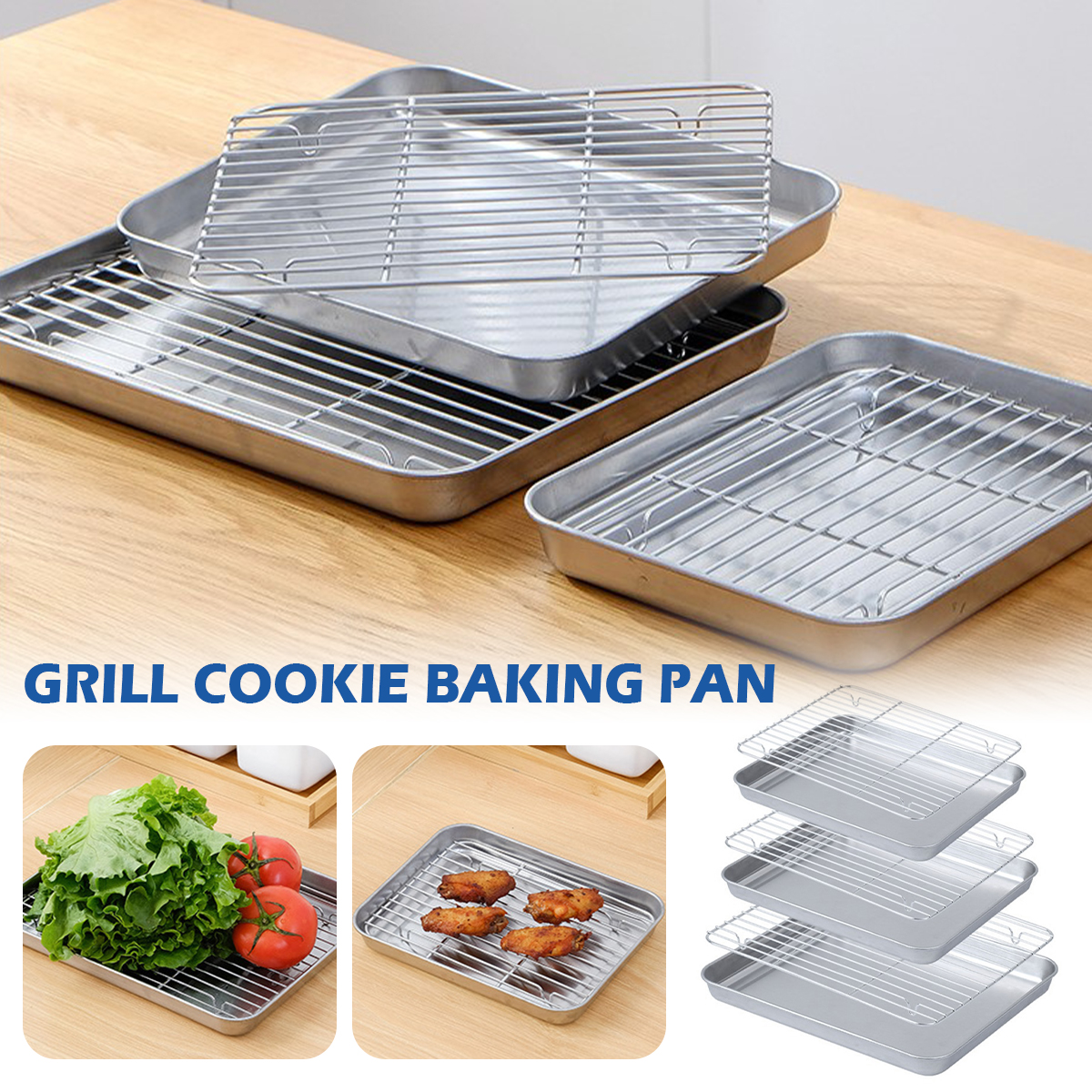Plateau de cuisson en acier inoxydable avec support métallique, cuisson de gâteaux, barbecue, plaque de four, support à Brownie, outil de cuisson, rôtissage et grillades