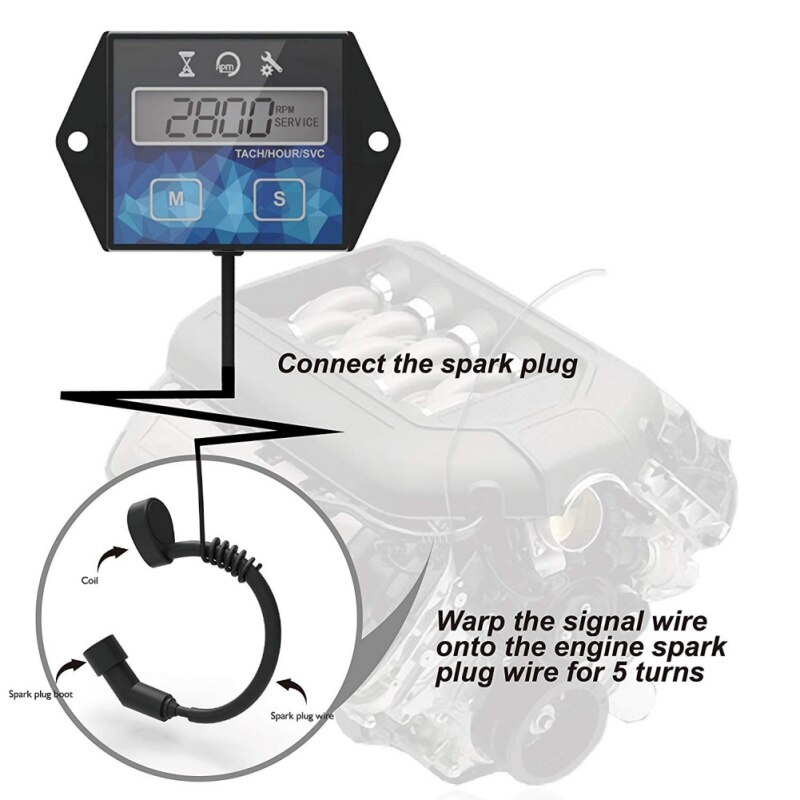 Self Powered Engine Digital Maintenance Tachometer Hour Meter For Lawn Mower Generator Dirtbike Motorcycle