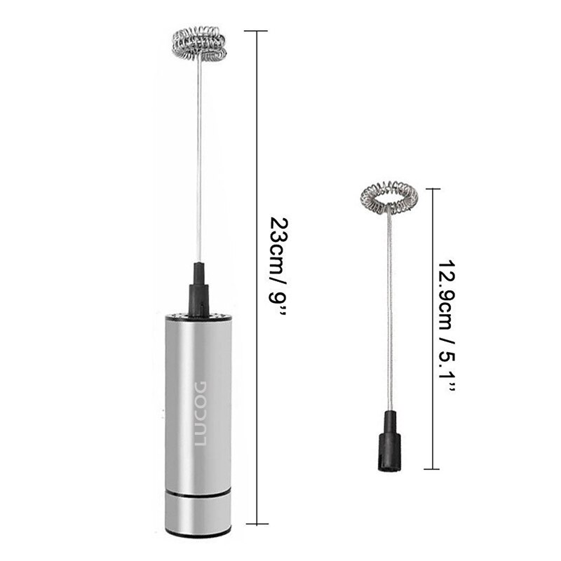 LUCOG Powerful Handheld Electric Milk Frother With 2pcs Stainless Steel Spring Whisk Battery Operated Coffee Frother Foam Maker
