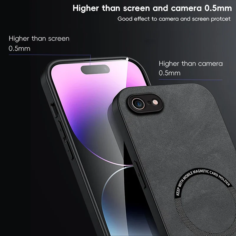 Magnetisk retro skinndeksel til iphone 16e 7 8 plus se iphone 8 plus trådløs lading telefondeksel