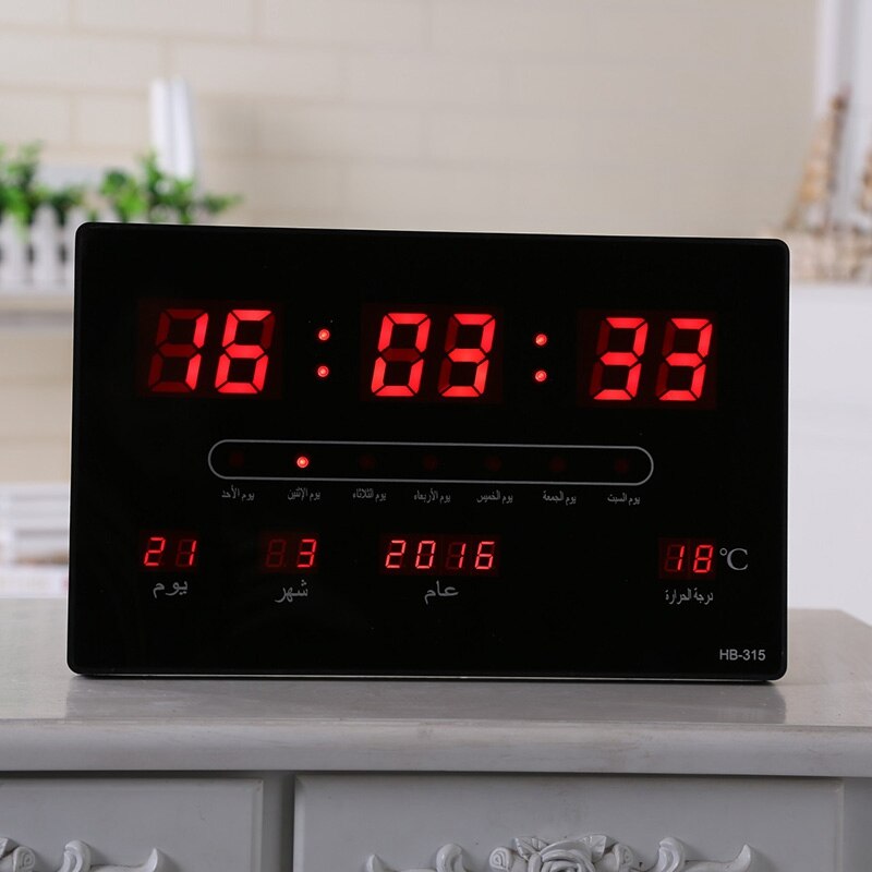 Woonkamer 6 Cijfers Led Kalender Wandklok Met Thermometer Power Off Tijd Geheugen Klok Grote Cijfers Plugin Wekker