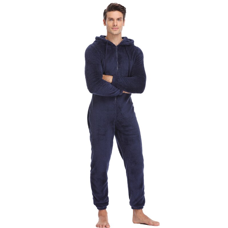 Mannen Pluche Teddy Fleece Pyjama Winter Warme Pyjama Algehele Suits Plus Size Nachtkleding Kigurumi Hooded Pyjama Sets Voor Volwassen Mannen