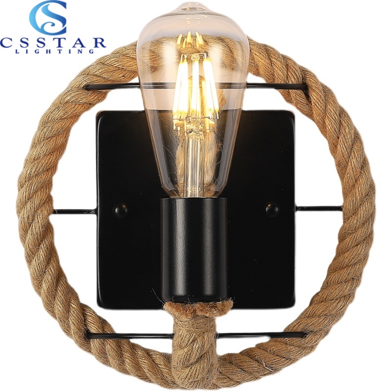 Væglampe i hampereb retrolampe indendørs væglampe loft industriel amerikansk stil  e27 110v 220v værelsesindretning væglampe