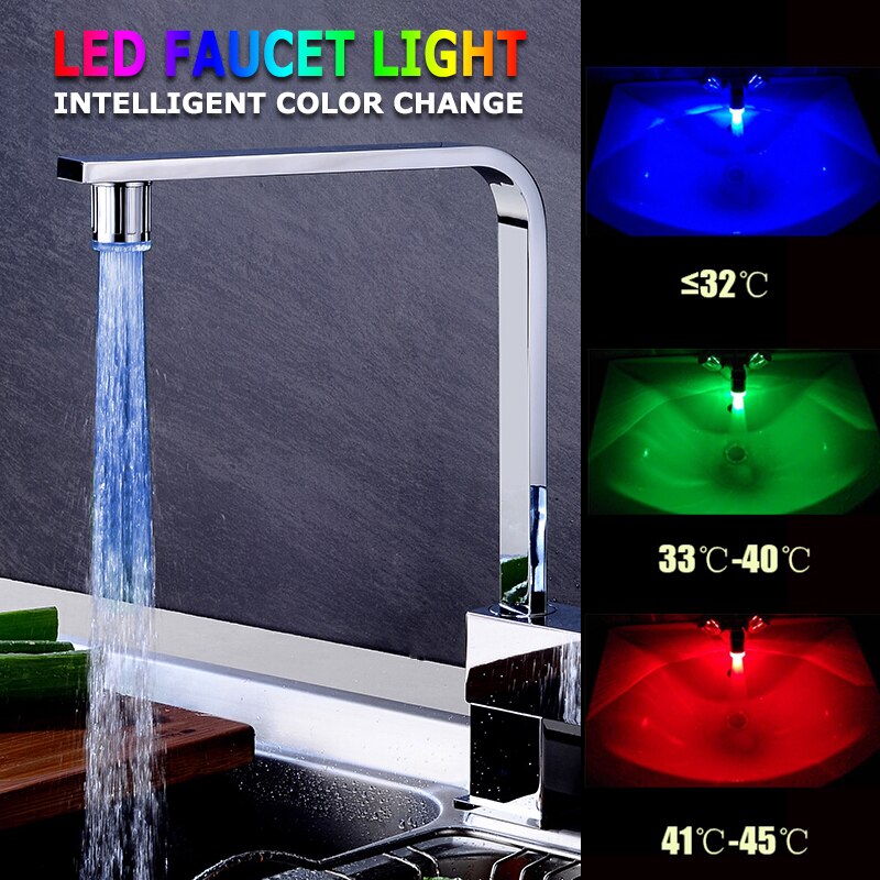 Accesorios de baño para cocina, grifo de ducha con brillo RGB de 3 colores, luz LED controlada por temperatura, cabezal de ducha de agua: 3 Colors LED Faucet