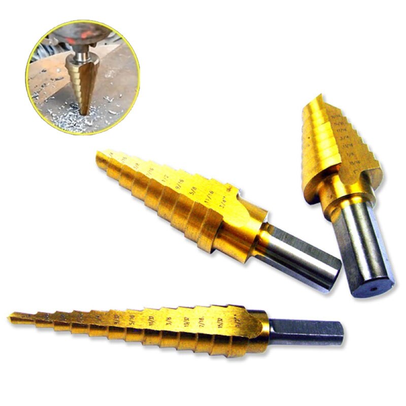 3pc hss trinborsæt keglehulsskærer konus metrisk 4 - 12 / 20 / 32mm 1 / 4 " titaniumbelagt metal sekskantet kernebor