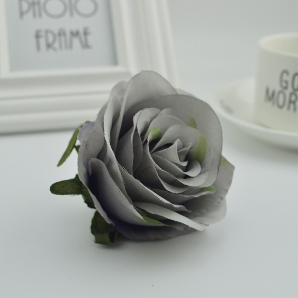 100 st silke plast rosor blommor vägg för vaser hem bröllop dekoration tillbehör billiga konstgjorda blommor för scrapbooking: Grå