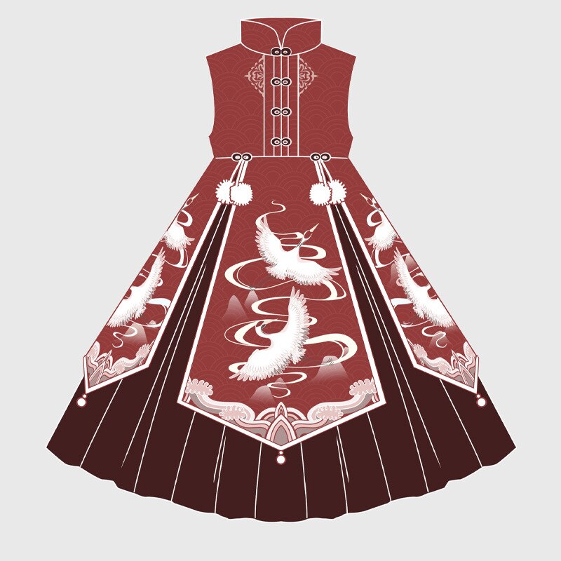 Lolita Dress Girls Chinese Style Lolita Clothes Retro Long Sleeve Red/White Costumes Gothic Lolita Dress Tea Party Clothes VO801: Red dress / S