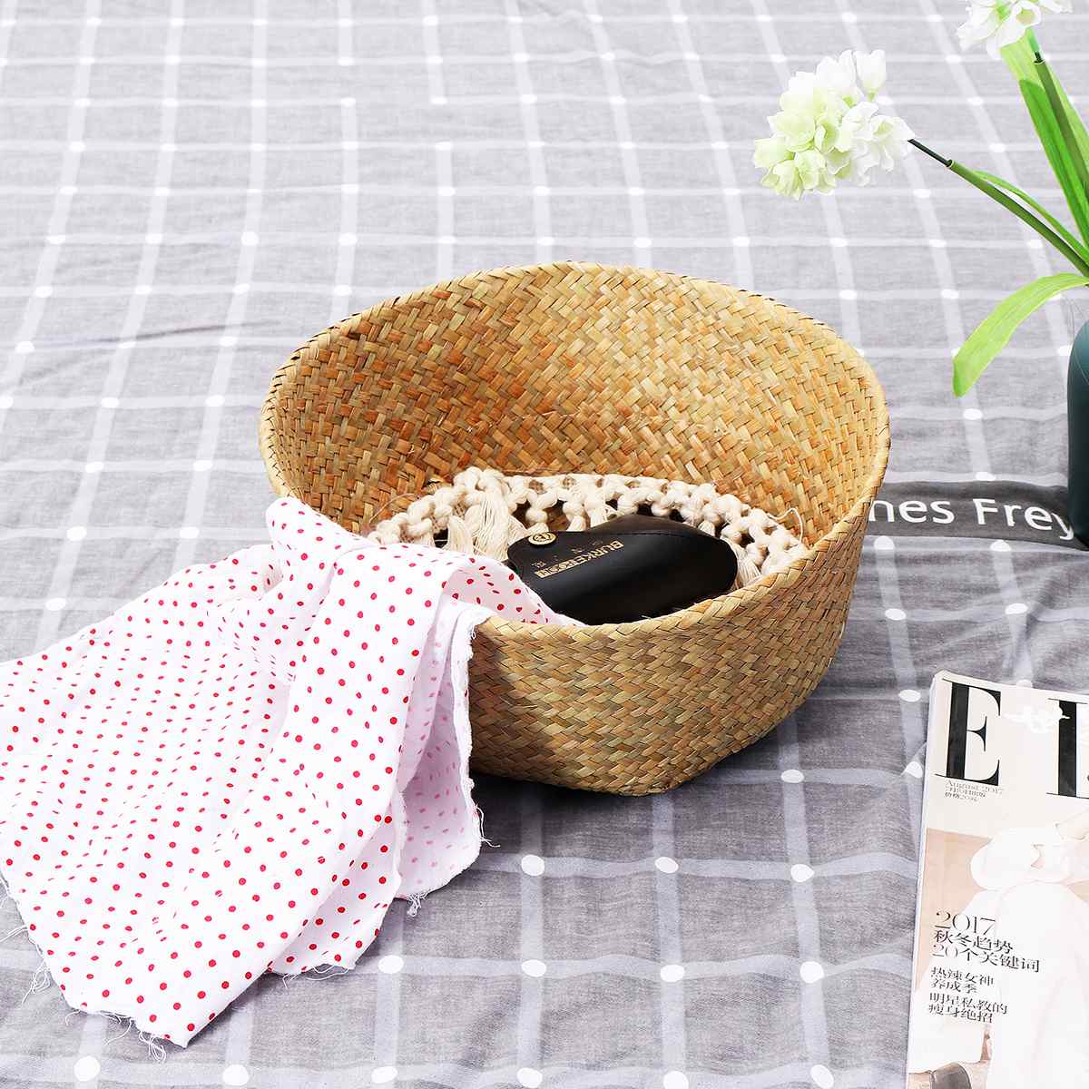 ! Fringed Macrame Woven Basket Seagrass Storage Basket Garden Flower Pot Vase Wicker Basket Home Laundry Baskets Toy Holder