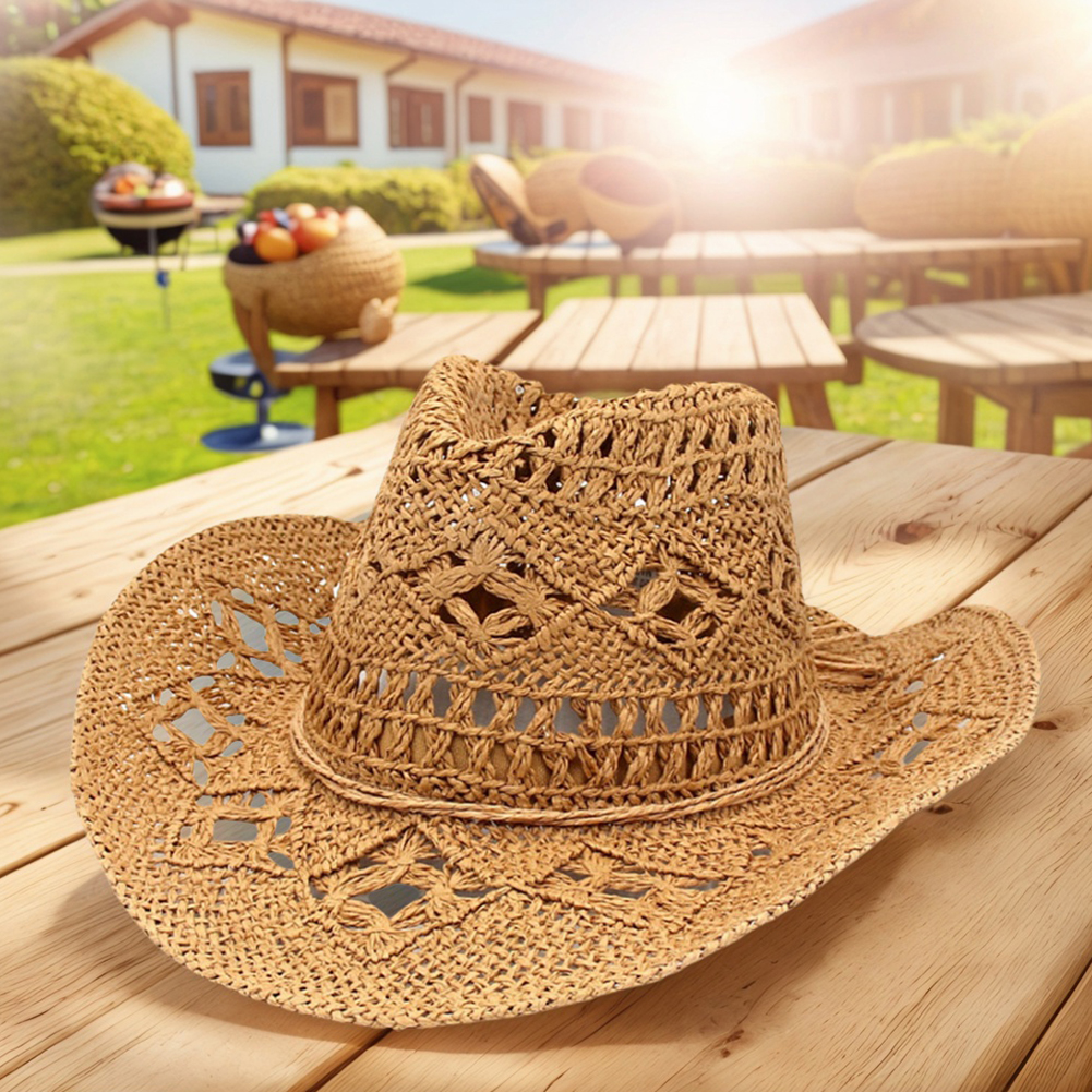 Strå Cowboyhatt - Formbar Bred Brems Solhatt for Festival, Fest, Strand