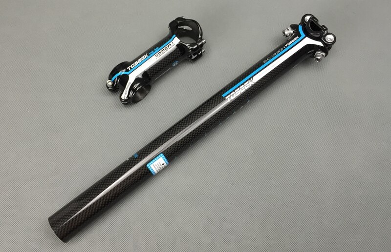 TOSEEK Kohlenstoff Faser Fahrrad Lenker setzt Flachen Anstieg Lenker + vorbau + sattelstütze Mtb Rennrad Bicicleta Fahrrad Teile schwarz blau