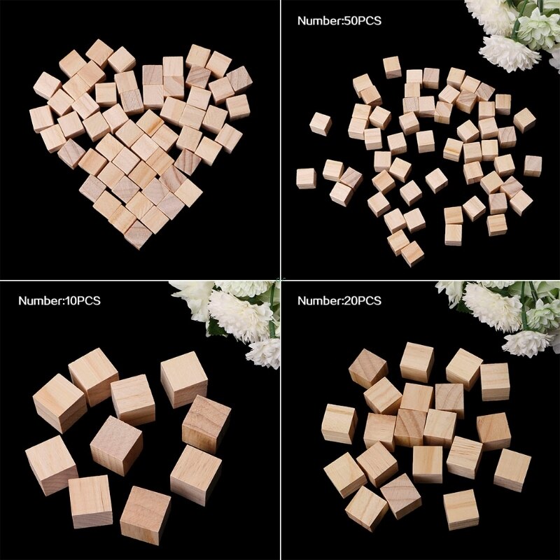 10/20/25mm Wooden Square Blocks Mini Cubes Embellishment for Woodwork Craft DIY
