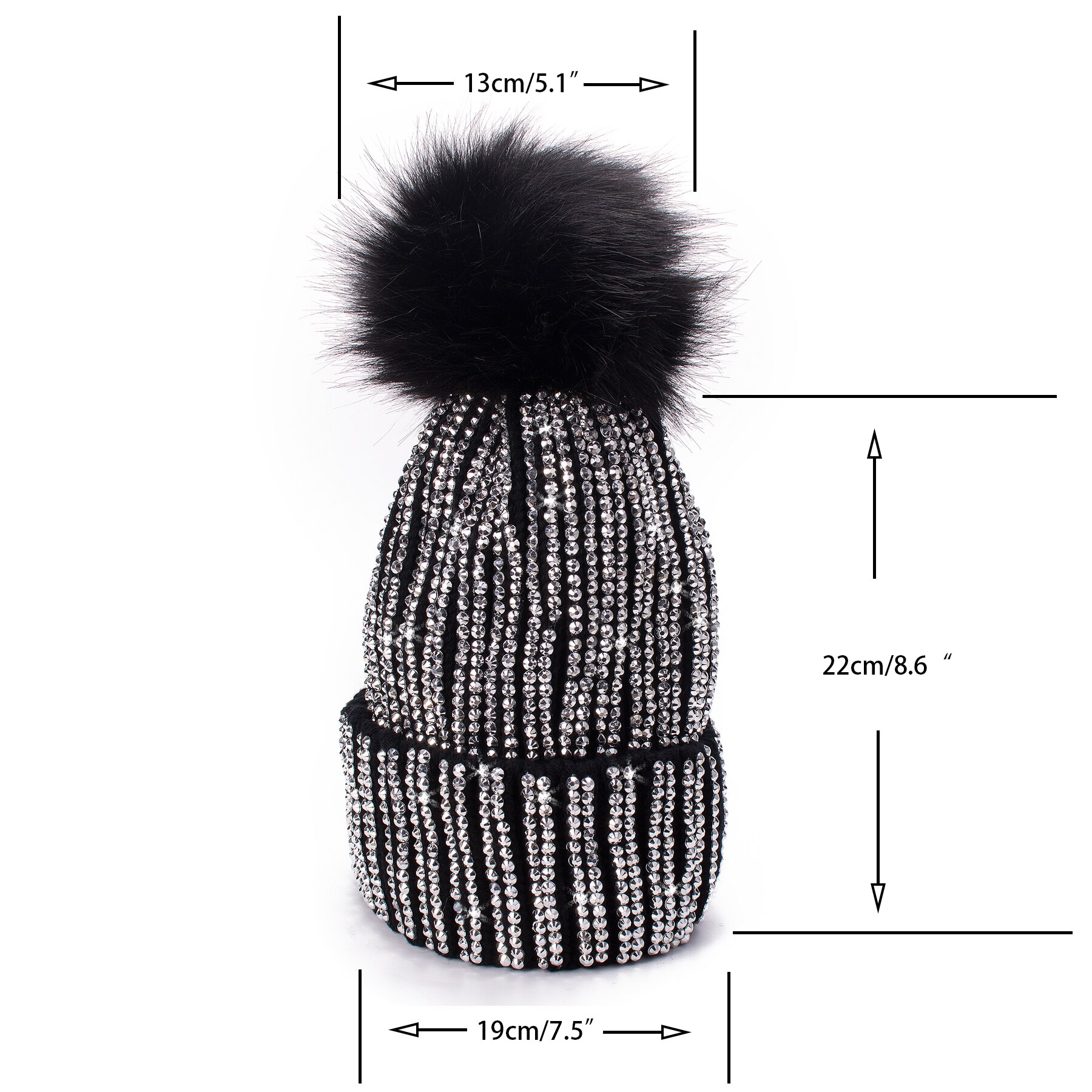 Lawliet Winter Hats Faux Fur Pom Pom Rhinestone Bling Style Women Beanies Warm Knitted Hat Ladies Skull Cap A469