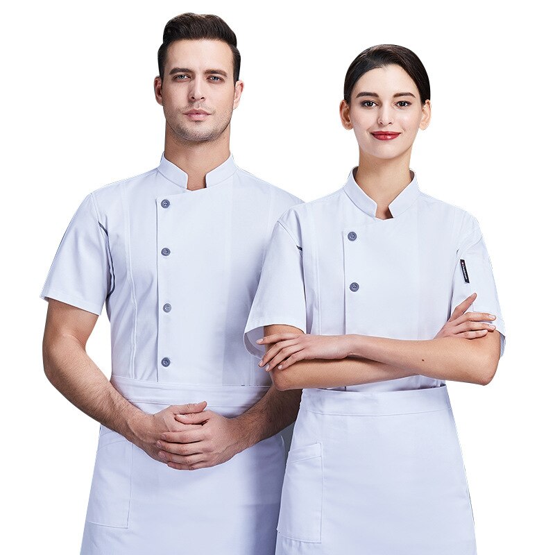kitchen back chef short sleeve women's suit thin dining room chef's clothes summer cake shop baked gold button letters