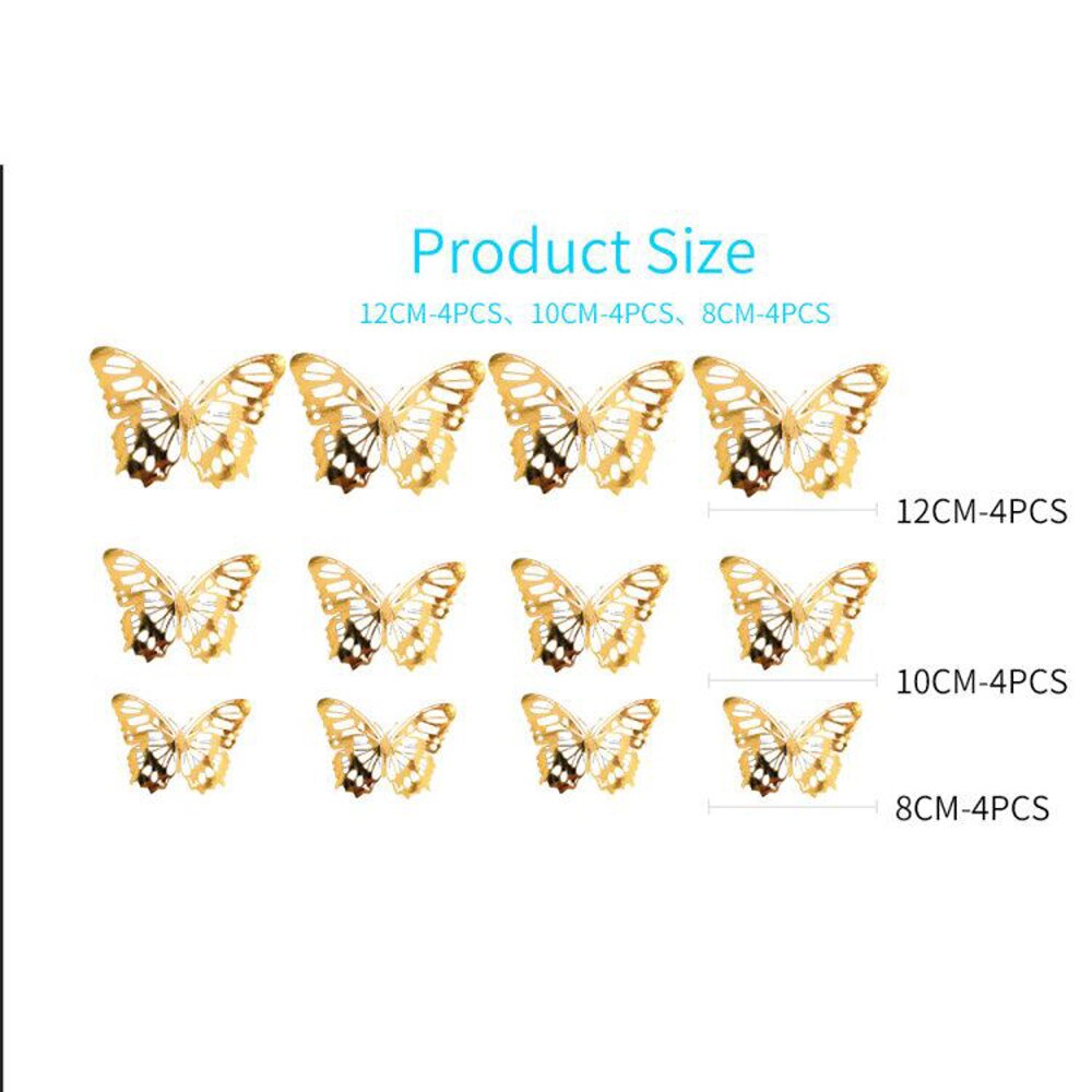 Autocollants muraux 3D ajouré papillon | 12 pièces, accessoires de décoration de maison, miroir décoratif argenté de stéréo