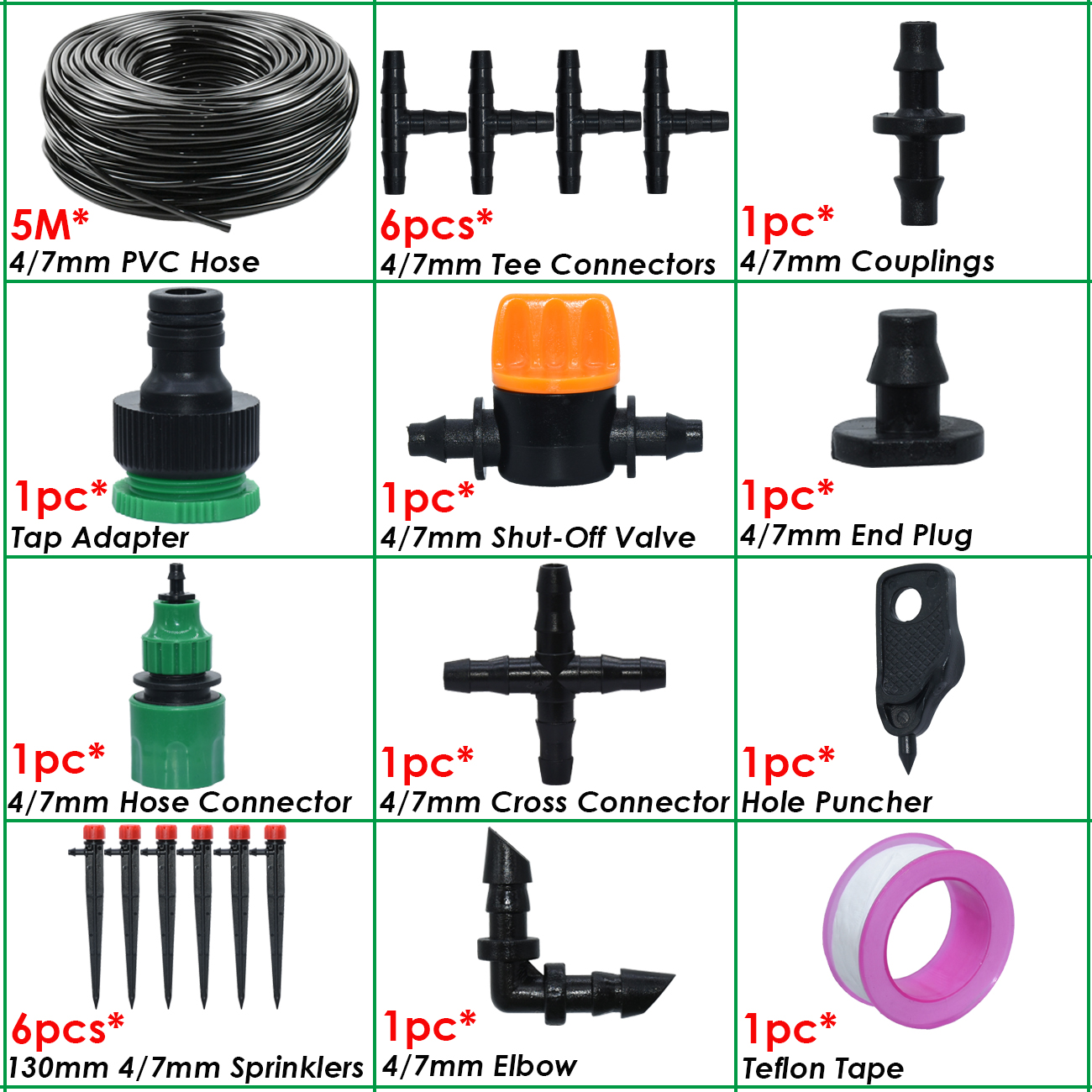 Drip Irrigation System 1/4" Hose 360 Degree Adjustable Sprinkler Kit 4-Way Garden Watering Inserting Ground Micro Flow Dripper: WHITE