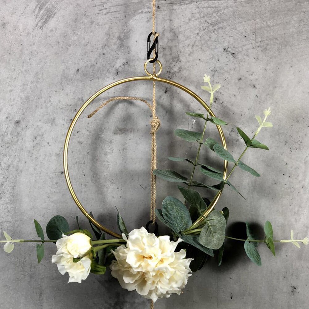 3PCS Cilected Flower Hanging Hoop Wreath Geometric Round Triangle Square Frame Artificial Flower For Wedding Backdrop Wall Decor