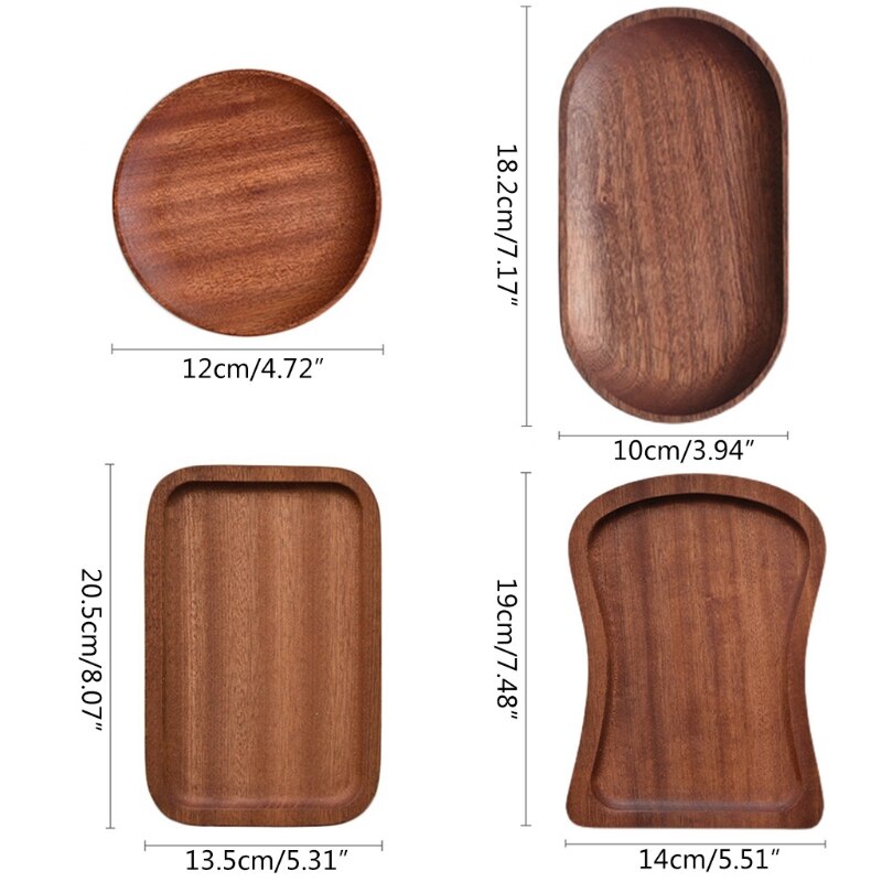 4 Shapes Wooden Serving Trays Plate Tea Dessert Dinner Breads Fruits Snack Food Display Dishes Trays for Kitchen