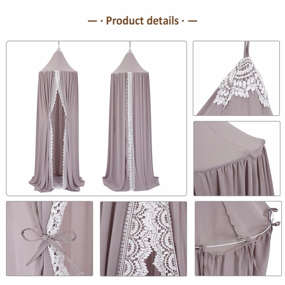 Pink/White/Gray Bed Canopy for Girl Baby Crib Bed Round Curtain with Children Room Dossel Lace Kids Play Tent House Dome Hanging