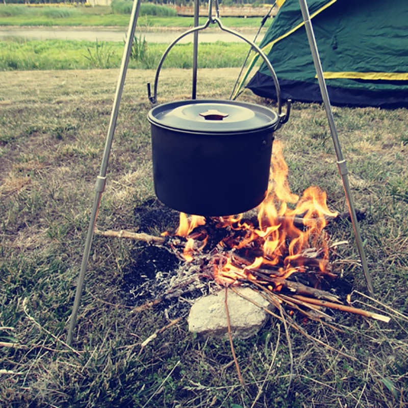 Outdoor camping equipment Fire Triangle Bracket Picnic BBQ Cooking Tripod Pot Hanging Camping Stove Grill Stand Holder