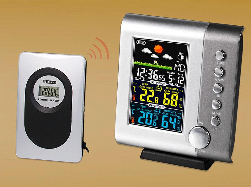 JIMEI H105G-COLOR-1 Wireless Colorful LCD Display Indoor Outdoor thermometer hygrometer Weather Station Clock with adaptor