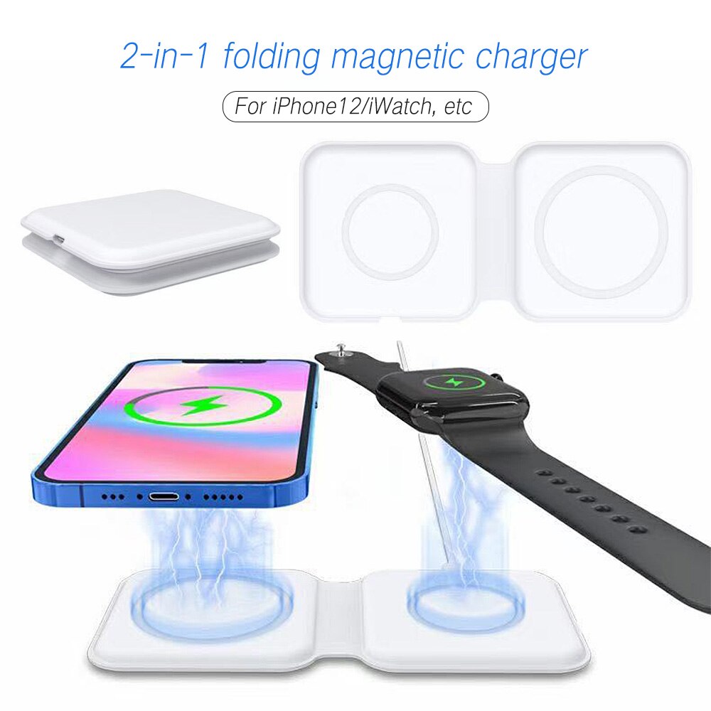 2in1 Folding Magsafing Charger For iphone 12 pro max 12 mini Magnetic Dual-Charge Wireless Charger For Apple watch 6 For Airpods