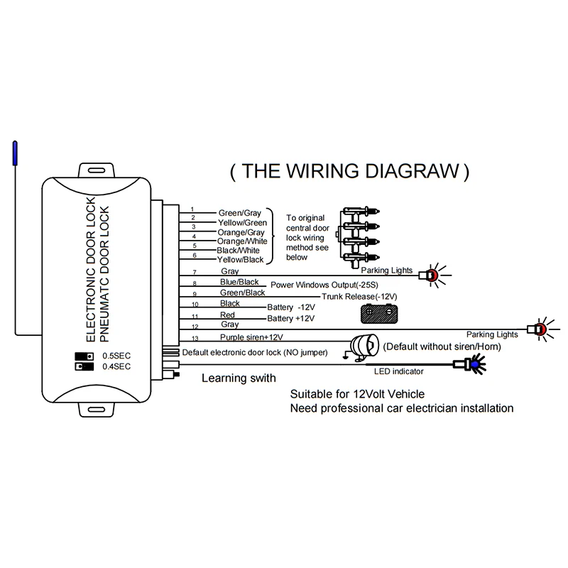 Bil centrallås nøglefri adgangssystem fjernbetjent centrallåsesæt universal 12v