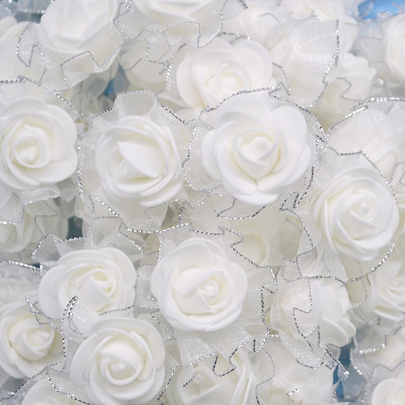 50 stk 4cm guldblonde hvide roser kunstige rosenblomster diy scrapbooking håndværkstilbehør krans hjem bryllup indretning: Hvid