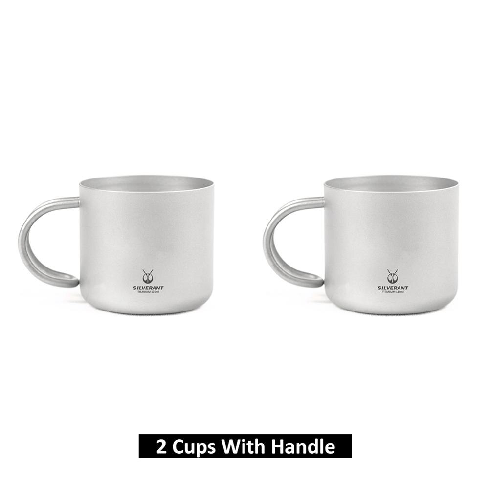 Silverant Caneca de café de titânio 110 ml copo de parede dupla condensar recipiente de café com alça de titânio para acampamento ao ar livre: 110ml 2 Mugs Handle