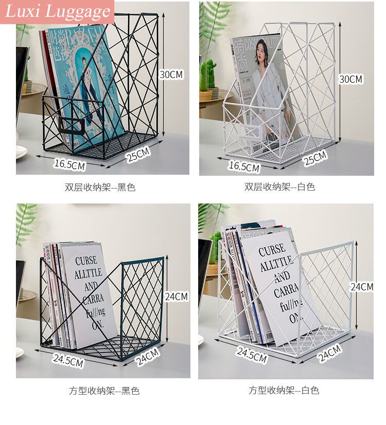 Wrought Iron Grid File Holder Simple Double Layer Desk Shelf Book Storage Office Student Supplies