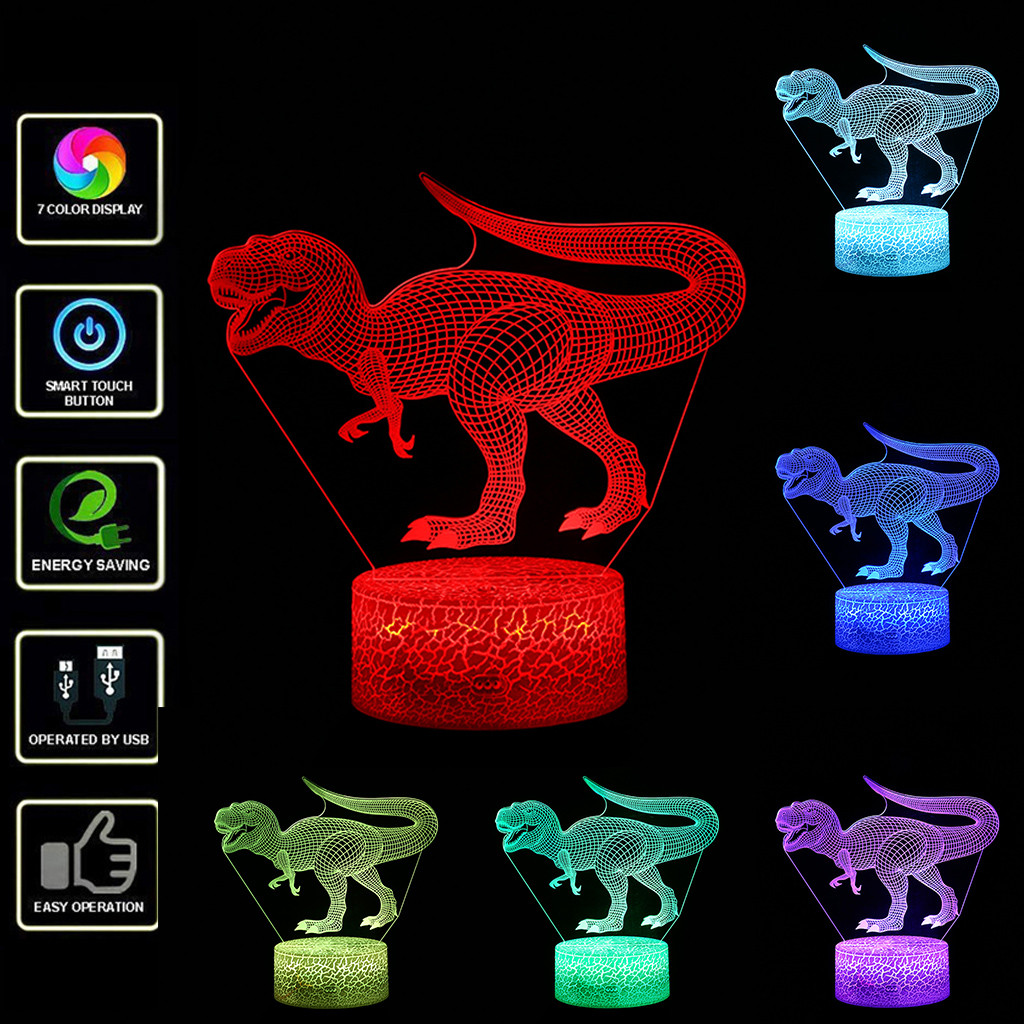 3D Dinosaurus Lamp Kinderen Night Lamp 7 LED Kleuren Veranderen Verlichting Tafel Bureau Decoratie Mode Desktop Dier Lampen