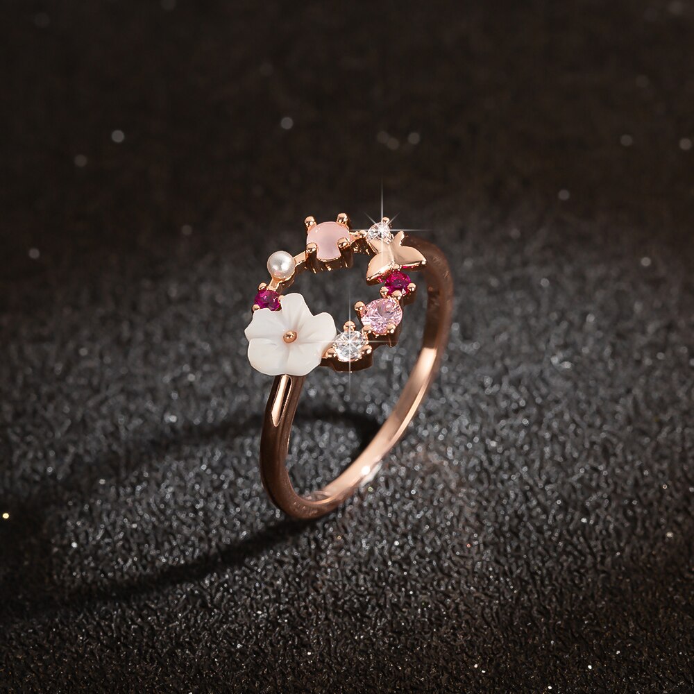 cristal cuivre fleurs papillon doigt anneaux de mariage pour les femmes or Rose Glamour Bijoux fille Bijoux