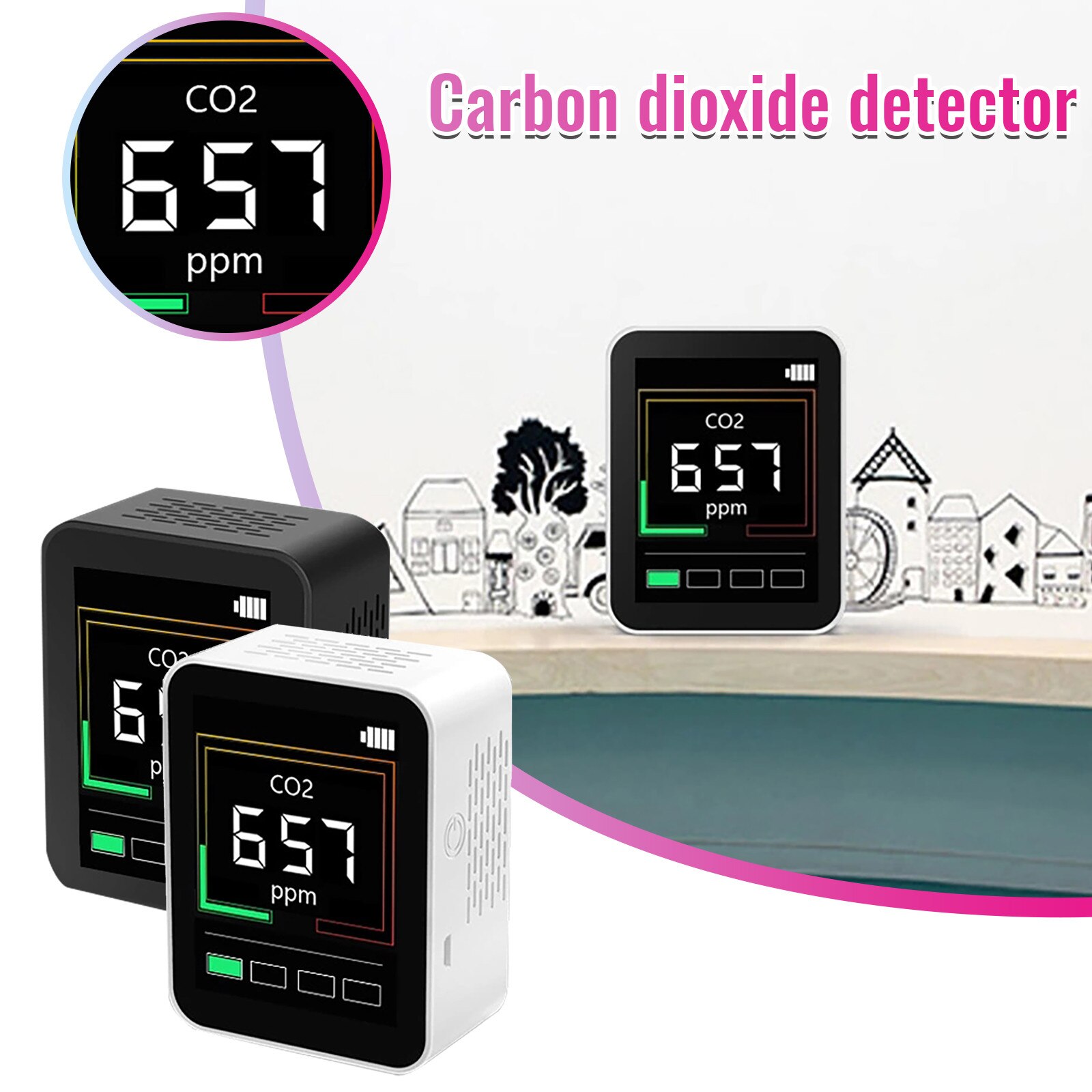 Carbon Dioxide Detector Gas Concentration Content Color Screen Intelligence Co2 Meter Detector Digital Air Monitor