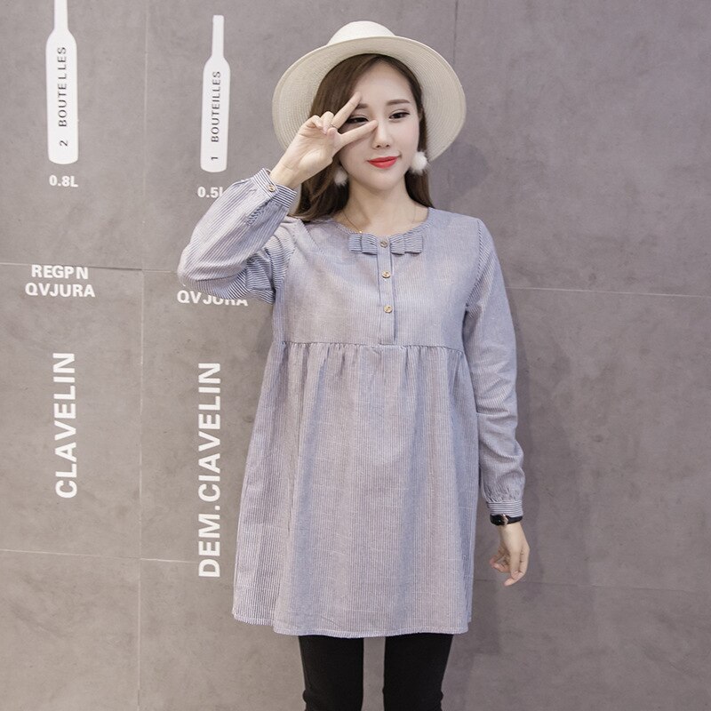 Blusa de maternidad con lazo a rayas, camisa para mujeres embarazadas, vestido, ropa de embarazo, blusa, tops premamá, camisas de de Primavera