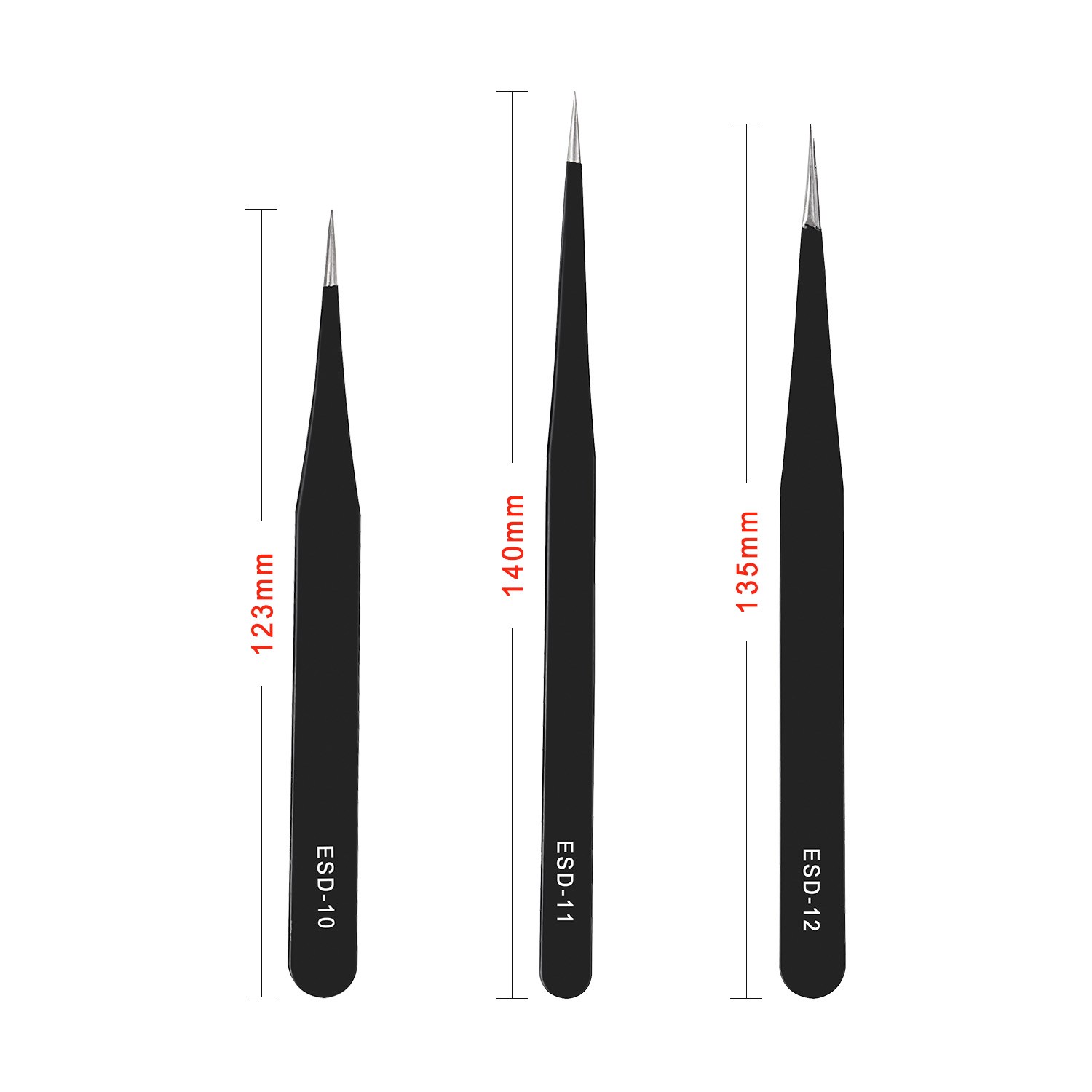 ESD 10/15 1.5mm Anti Static ESD Stainless Steel Precision Tweezers Straight Curved Tip Tweezers Repair Tools for Electronics