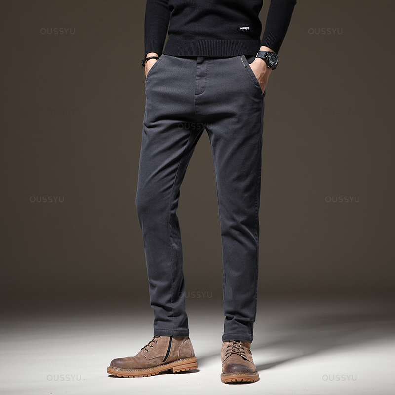 Pantalones informales cálidos de lana para hombre, de algodón, cintura elástica, sarga, trabajo, flocado, pantalones Cargo gruesos, novedad de invierno de 2024