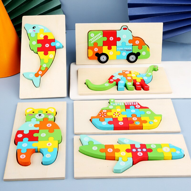 Baby Kids Houten Dier Verkeer Puzzel Vroeg Leren Educatief Speelgoed Voor Kinderen Brain Teaser Puzzel 3D Speelgoed