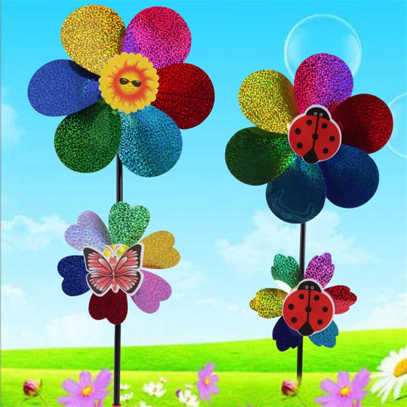 1Pc Rainbow Windmolen Pinwheel Pailletten Double Layer Wind Diy Speelgoed Voor Kids Windmolen Yard Tuin