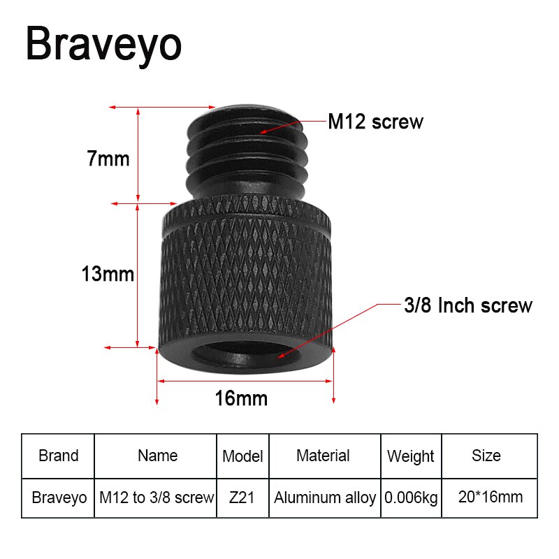 Camera Adapter Screw 3/8 to M6 M8 M10 M12 Inch Photography Screw Tripod Ballhead Mount Accessories For Dslr Live Flash Bracket: Gold