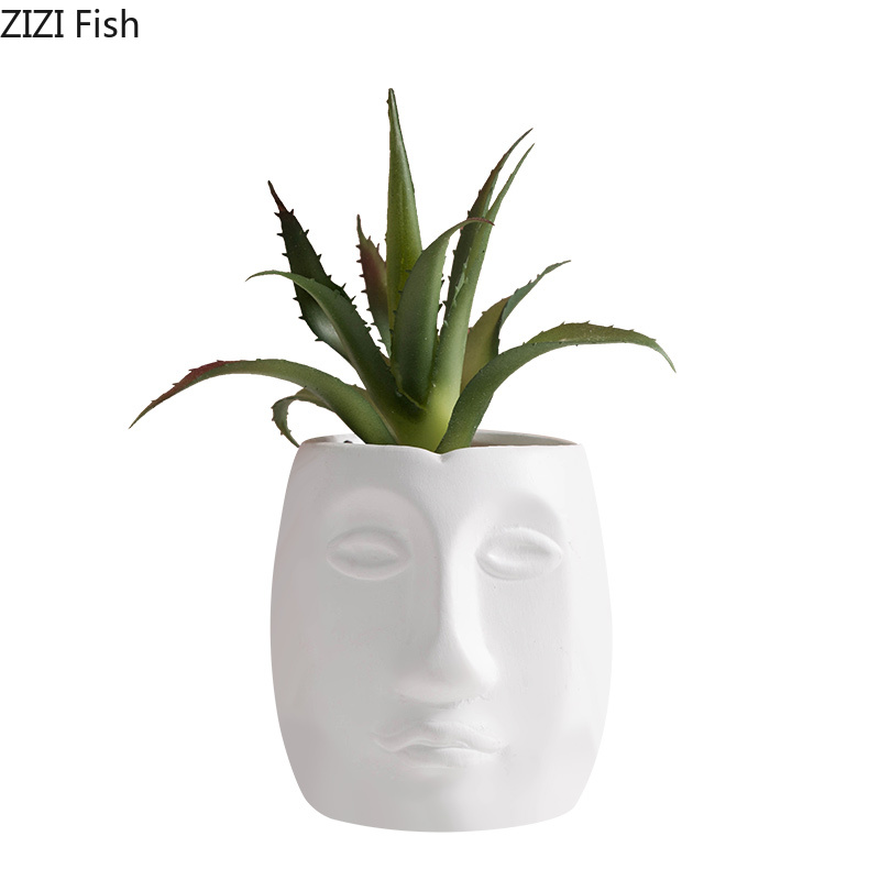 Jarrones creativos blancos para flores cara humana abstracta maceta de plantas suculentas arreglo de flores accesorios de decoración del hogar