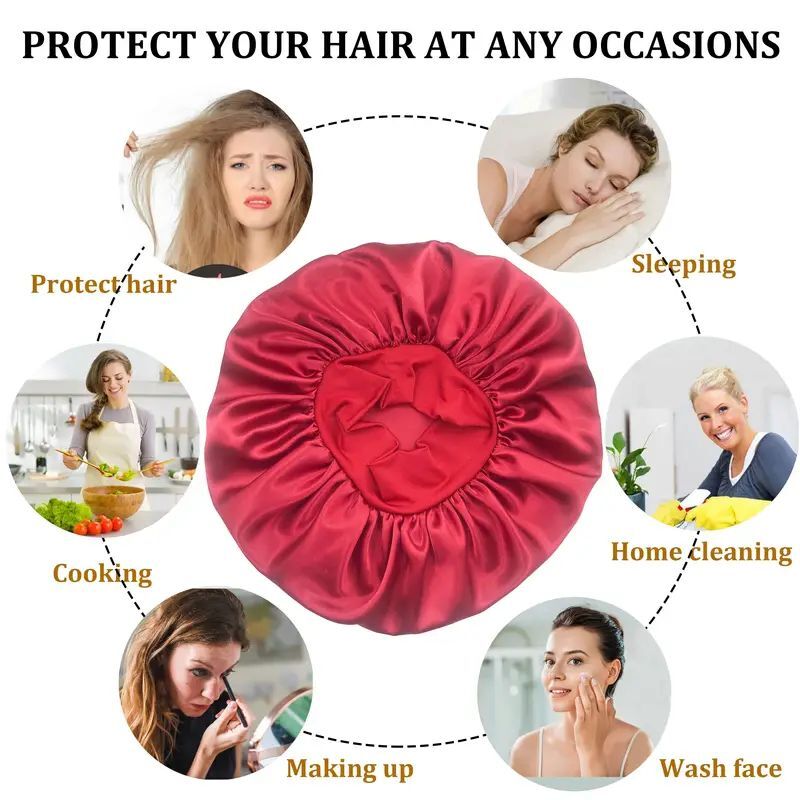 Satin Wide Brim Nightcap Silky Bonnet Hair Wrap for Sleeping Sleep Cap With Elastic Soft Band Styling Cap Hair Wrapping Tool