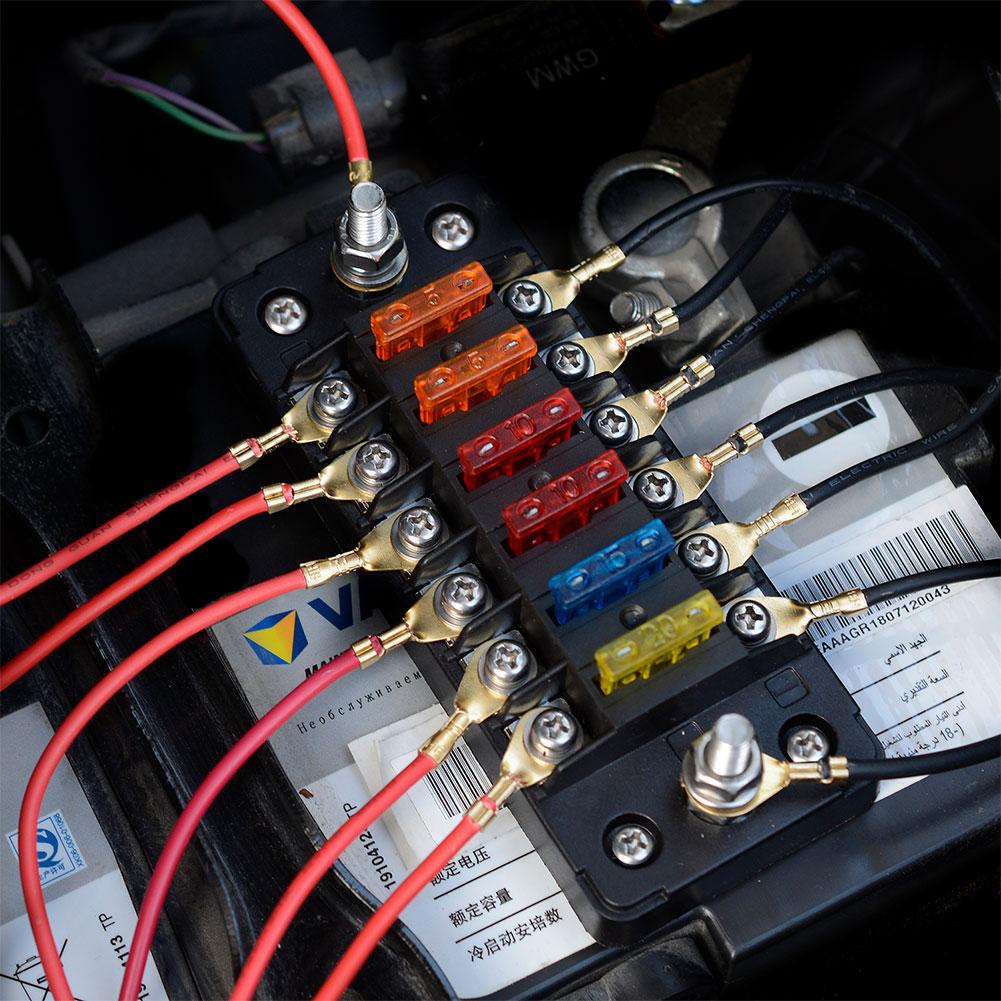 Car Plastic Fuse Box 6 Ways Flame Retardant Fuse Holder With Double Fuses For Auto Car Boat Marine Trike