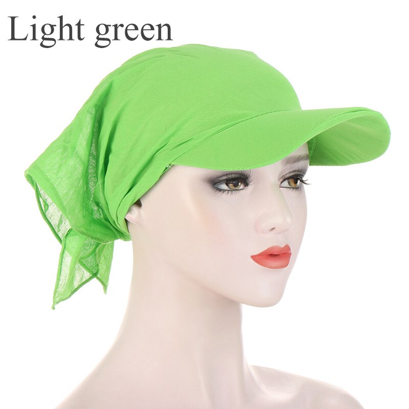 1PC Women Durag Brim Cap Sun Visor with Pre-Tied Turban Caps Head Scarf Hijab Pure Color Muslim Beach Vacation Outdoor: 9