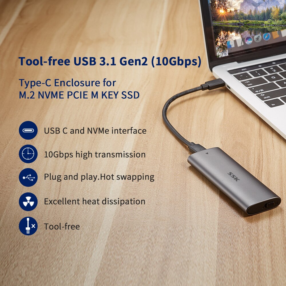 SSK M.2 SATA/NVME SSD Gehäbenutzen M.2 auf USB Typ C 3,1 SSD Adapter für NVME PCIE M Schlüssel NGFF SATA B Schlüssel SSD Disk Kasten M.2 SSD fallen