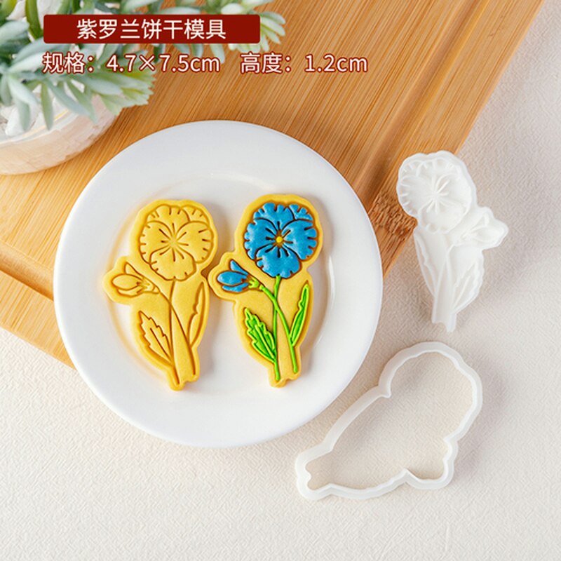 Molde con patrón de tulipán para el día de la madre, cortador de galletas con forma de flor de dibujos animados, ramo, molde de Fondant, moldes para galletas con glaseado: E2710-Violet